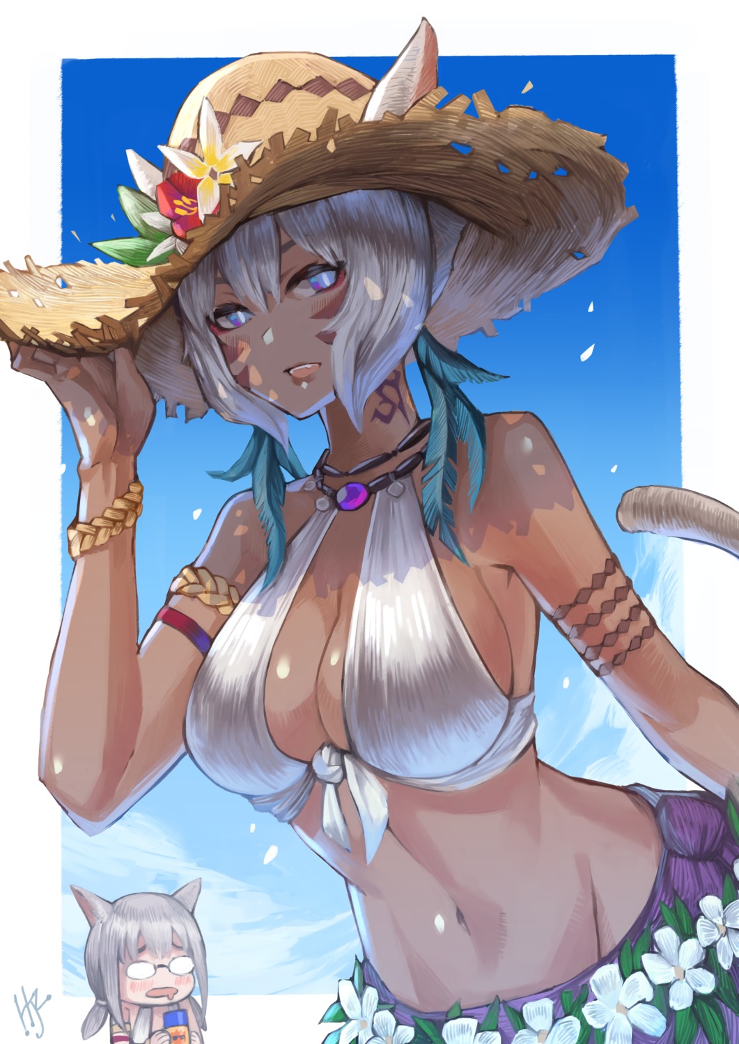 animal_ears bikini_top cleavage final_fantasy final_fantasy_xiv haimerejzero megane miqo'te swimsuits tail y'shtola