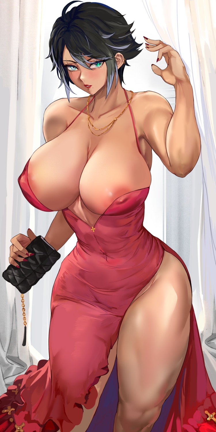 areola dress erect_nipples heterochromia loooyd no_bra