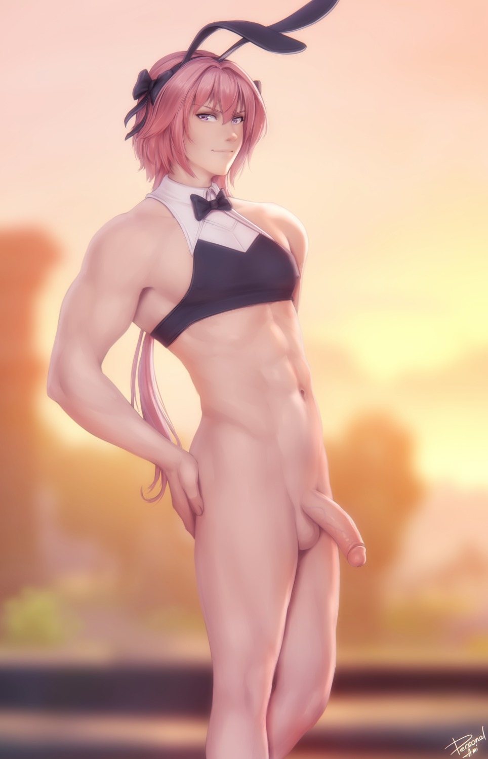 animal_ears astolfo_(fate) bottomless bunny_ears fate/grand_order male penis personal_ami uncensored