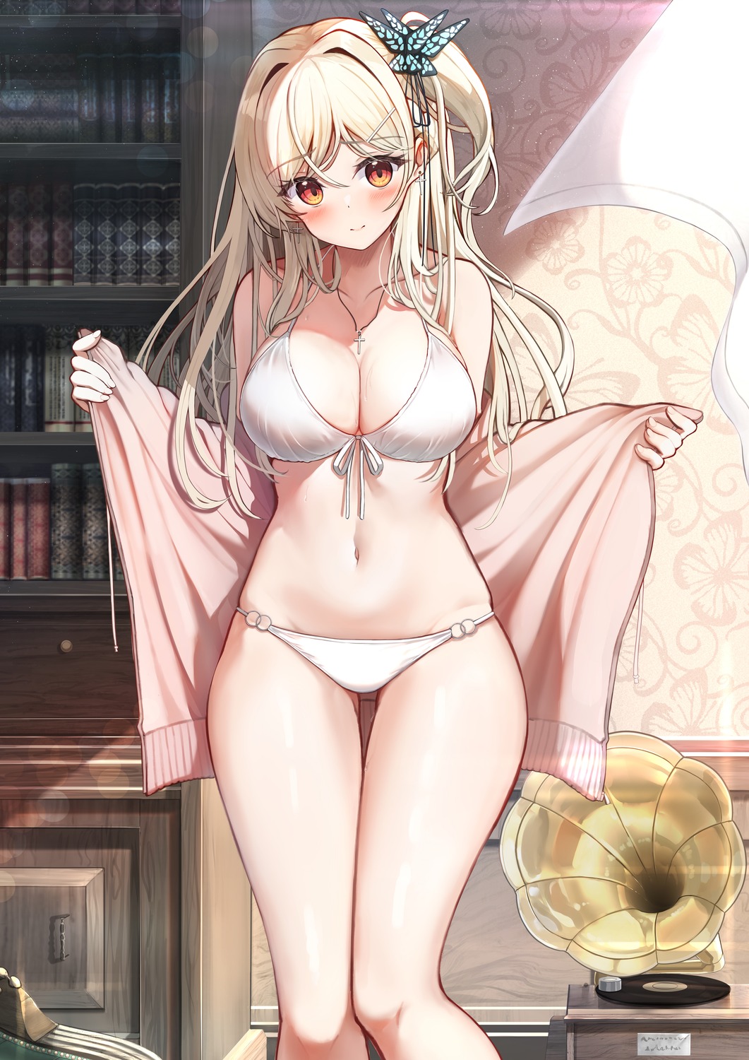 bikini hiiragi_ringo open_shirt swimsuits undressing