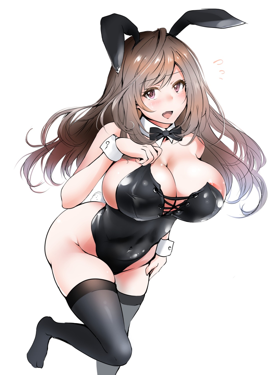 animal_ears areola bunny_ears bunny_girl daisufuumi erect_nipples no_bra the_idolm@ster the_idolm@ster_shiny_colors thighhighs tsukioka_kogane wardrobe_malfunction