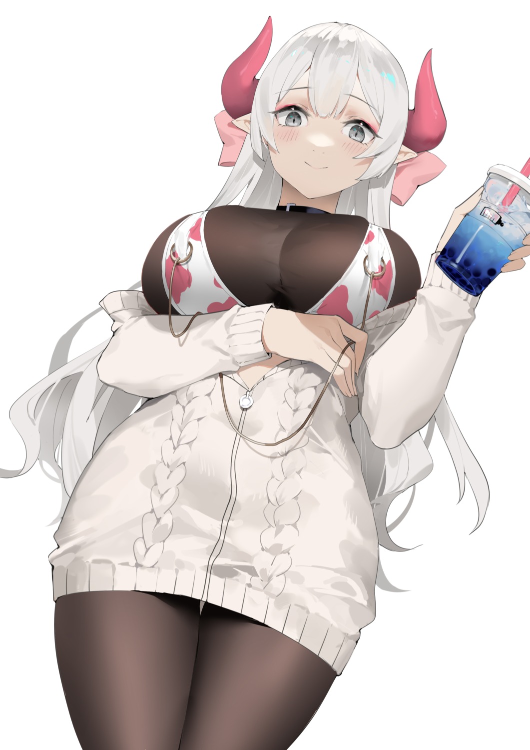 bra horns pantyhose pointy_ears sdustz sweater