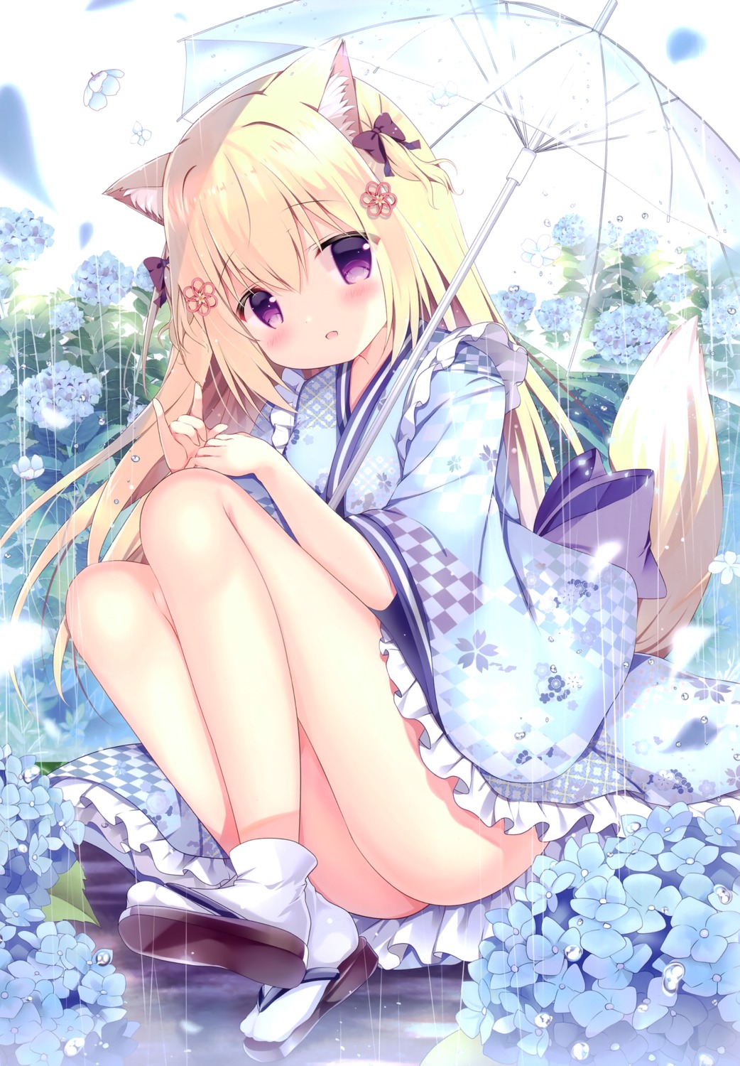 animal_ears azumi_kazuki come_through japanese_clothes nopan tail umbrella