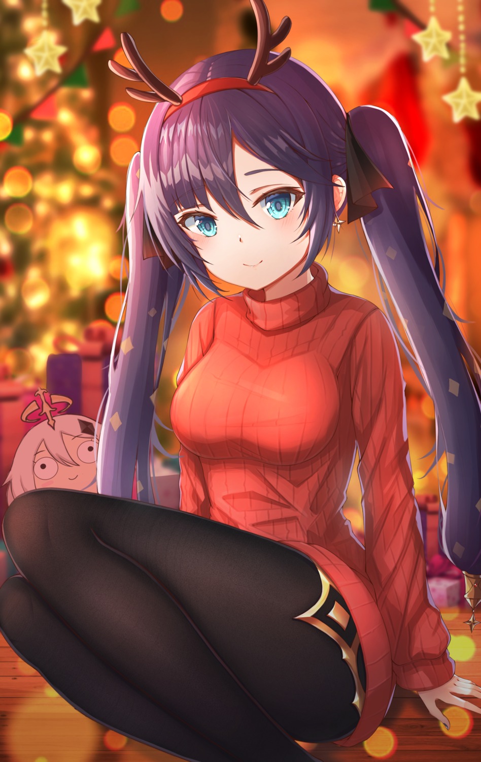 christmas genshin_impact horns mona_megistus nahanmin pantyhose sweater