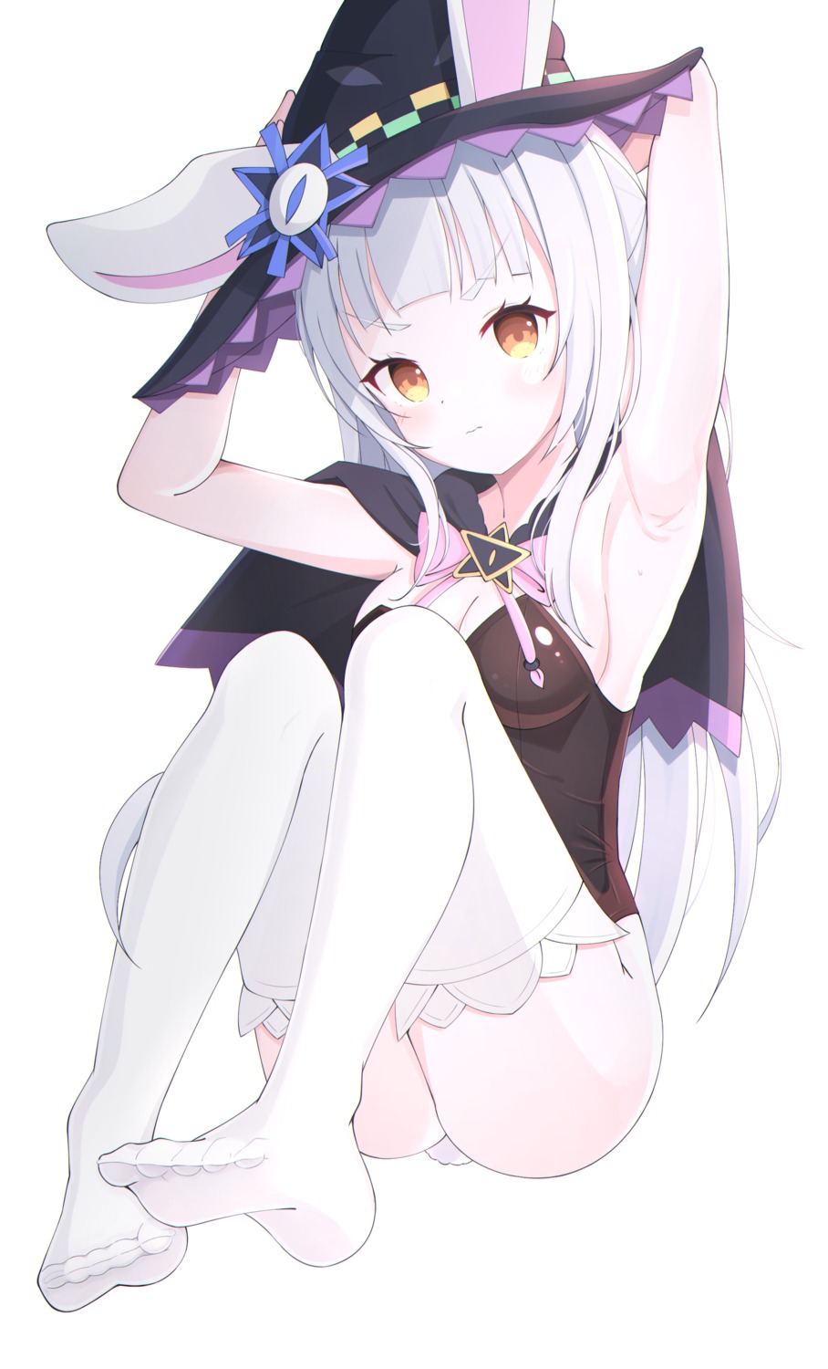 animal_ears bunny_ears bunny_girl feet hololive murasaki_shion no_bra starfox1015 tail thighhighs witch