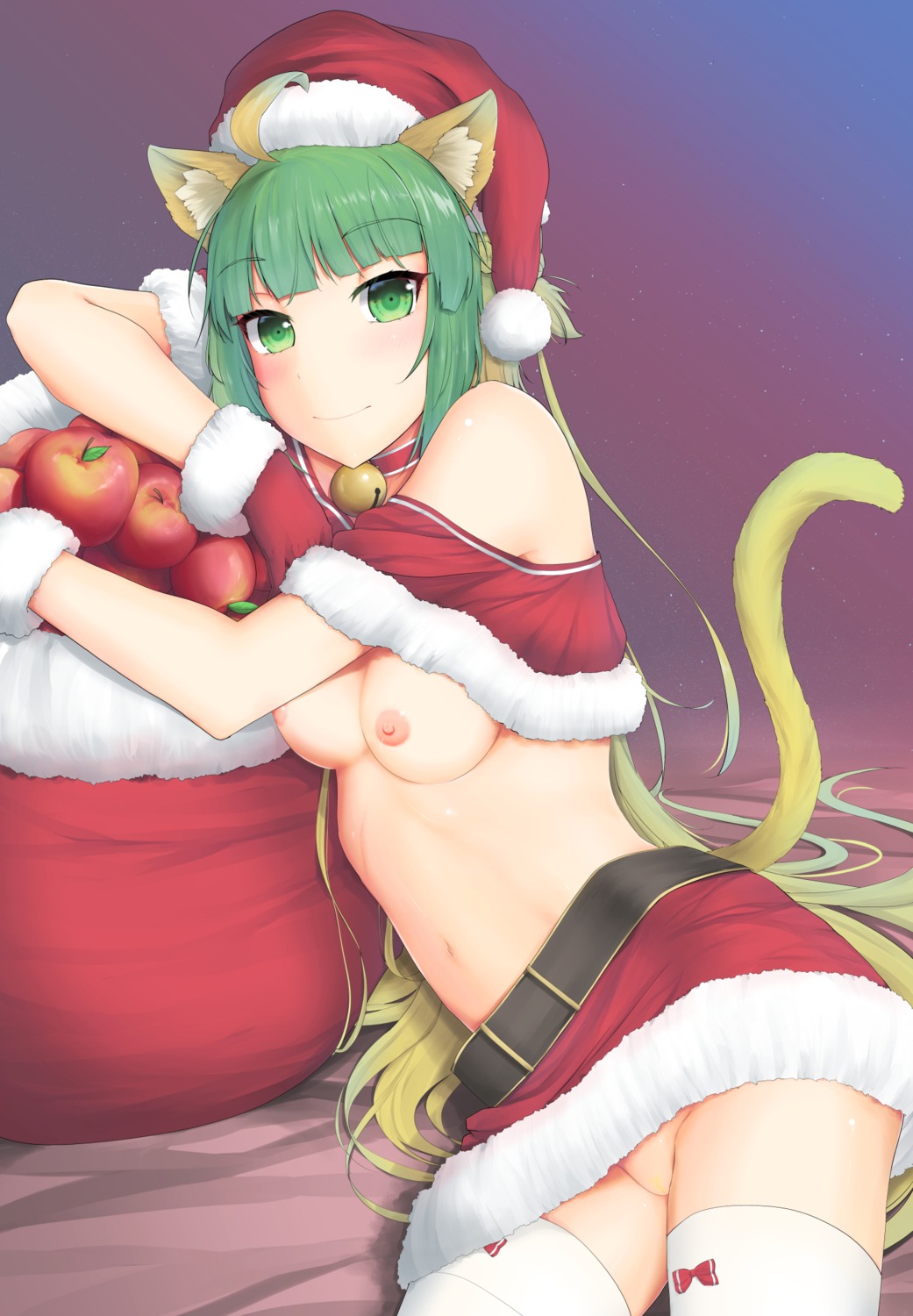 animal_ears archer_of_red breasts christmas fate/apocrypha fate/grand_order fate/stay_night nekomimi nipples no_bra nopan skirt_lift tagme tail thighhighs