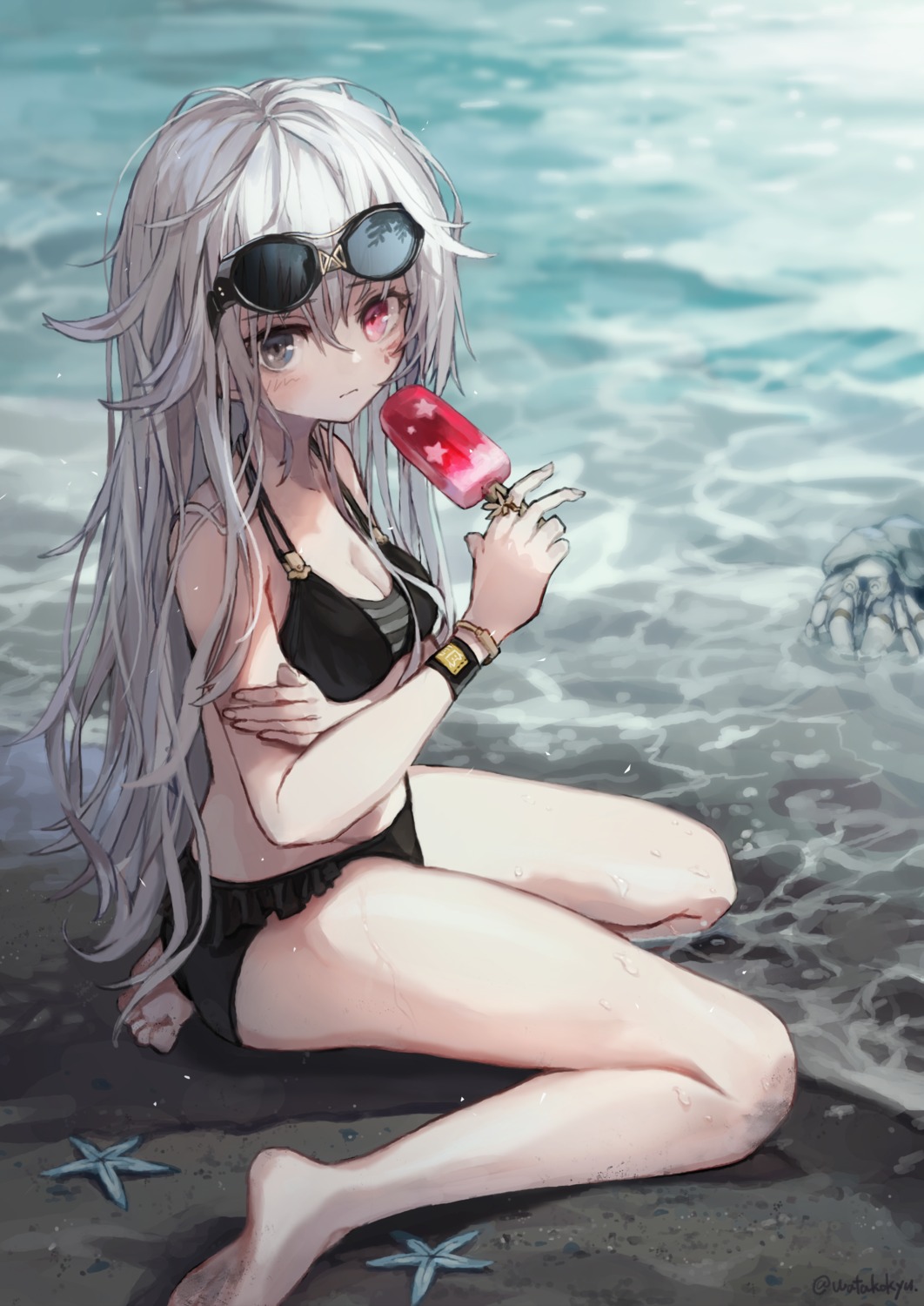 bikini cleavage heterochromia megane scyze swimsuits wet