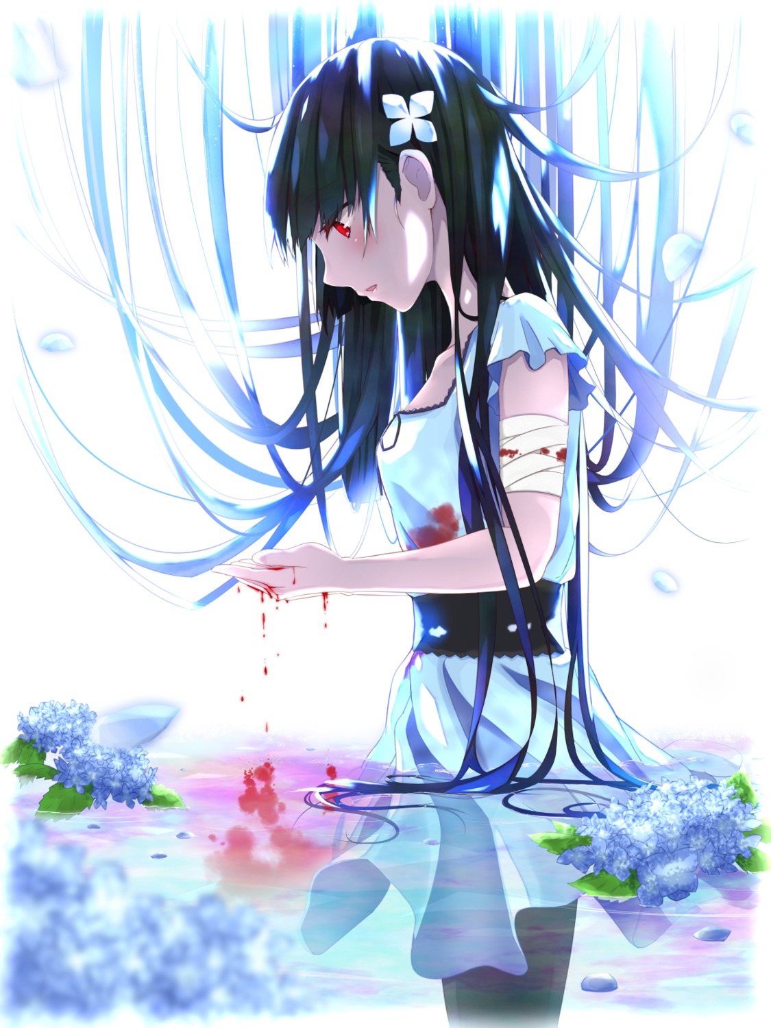 bandages blood dress pantyhose raqunzel0630 sanka_rea sankarea wet wet_clothes