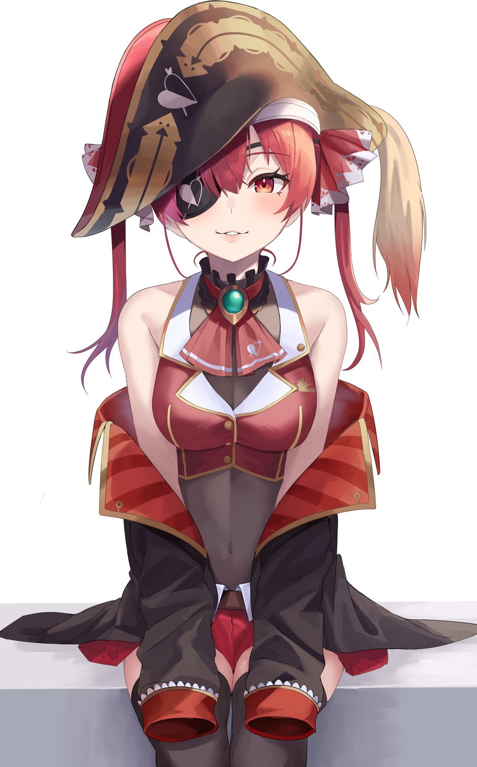 eyepatch hololive houshou_marine jasu pirate see_through thighhighs