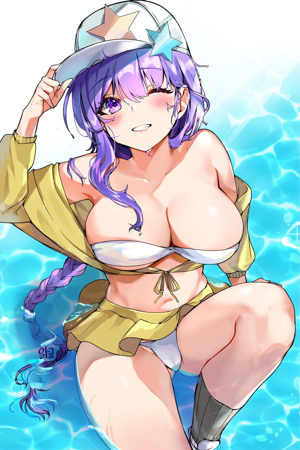 alraco bb_(fate/extra_ccc) bikini cameltoe cleavage fate/grand_order open_shirt skirt_lift swimsuits