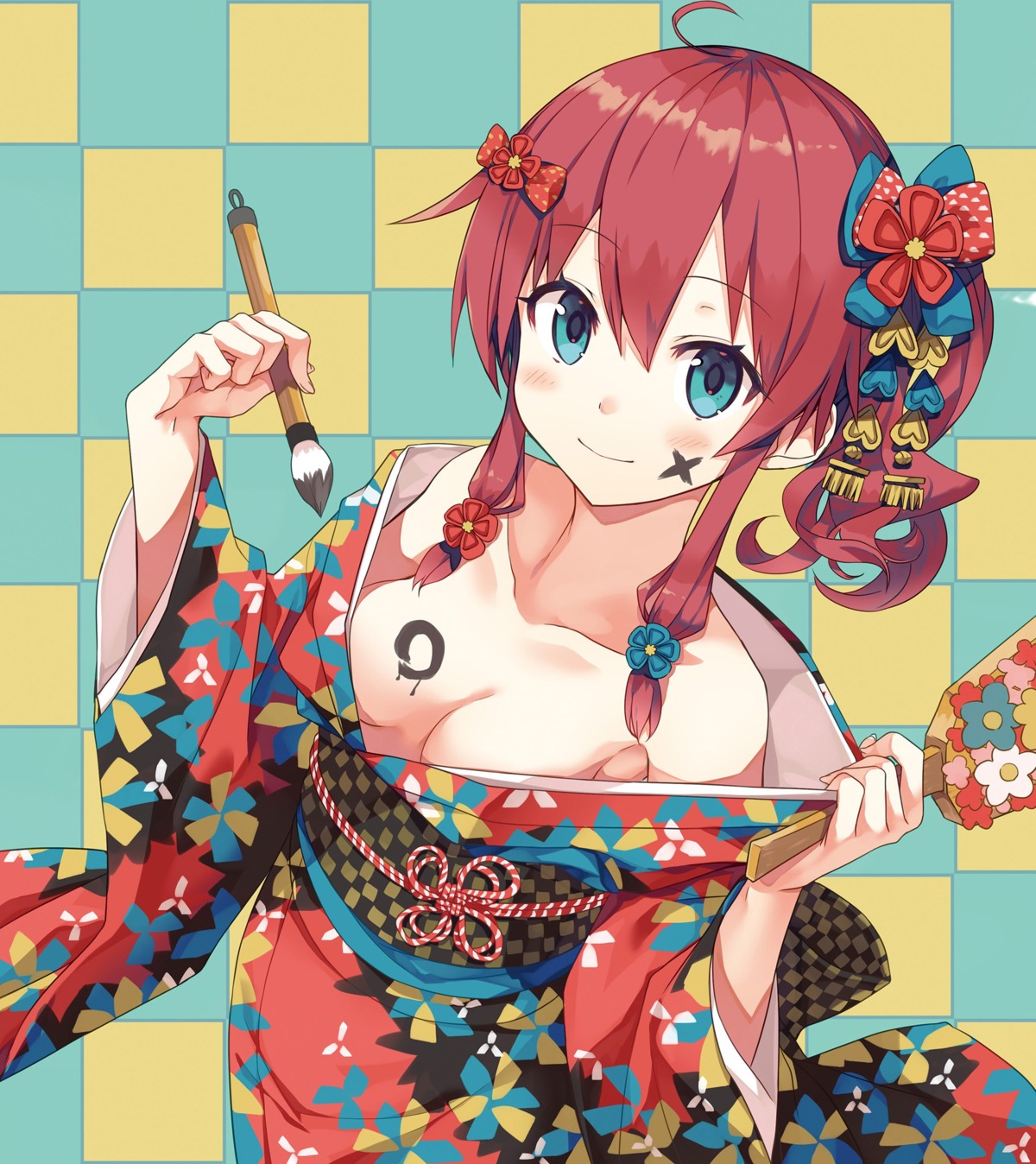 cleavage cura kimono lose maitetsu migita_hibiki no_bra open_shirt