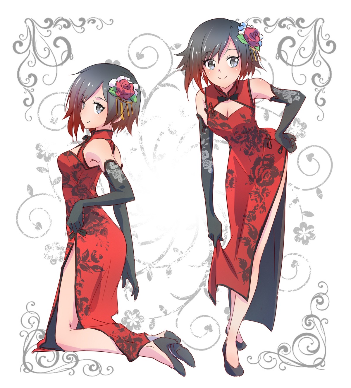 chinadress cleavage heels iesupa ruby_rose rwby skirt_lift