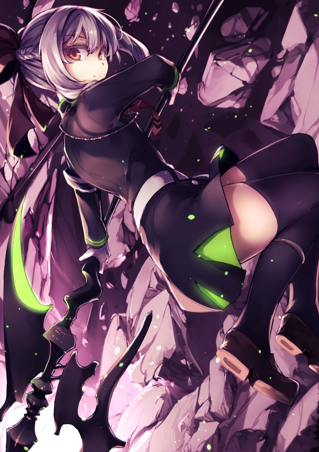 genyaky hiiragi_shinoa owari_no_seraph seifuku thighhighs weapon