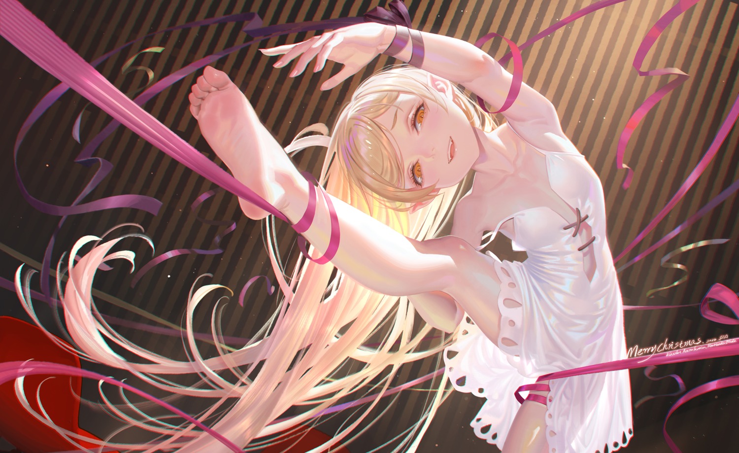 alphonse dress feet loli monogatari_(series) no_bra oshino_shinobu pointy_ears see_through skirt_lift