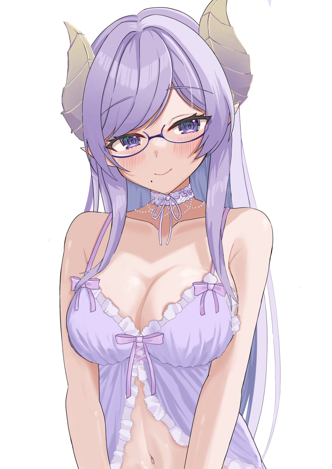 cleavage honey_strap horns megane nanashi_inc. pajama pointy_ears saionji_mary tagme