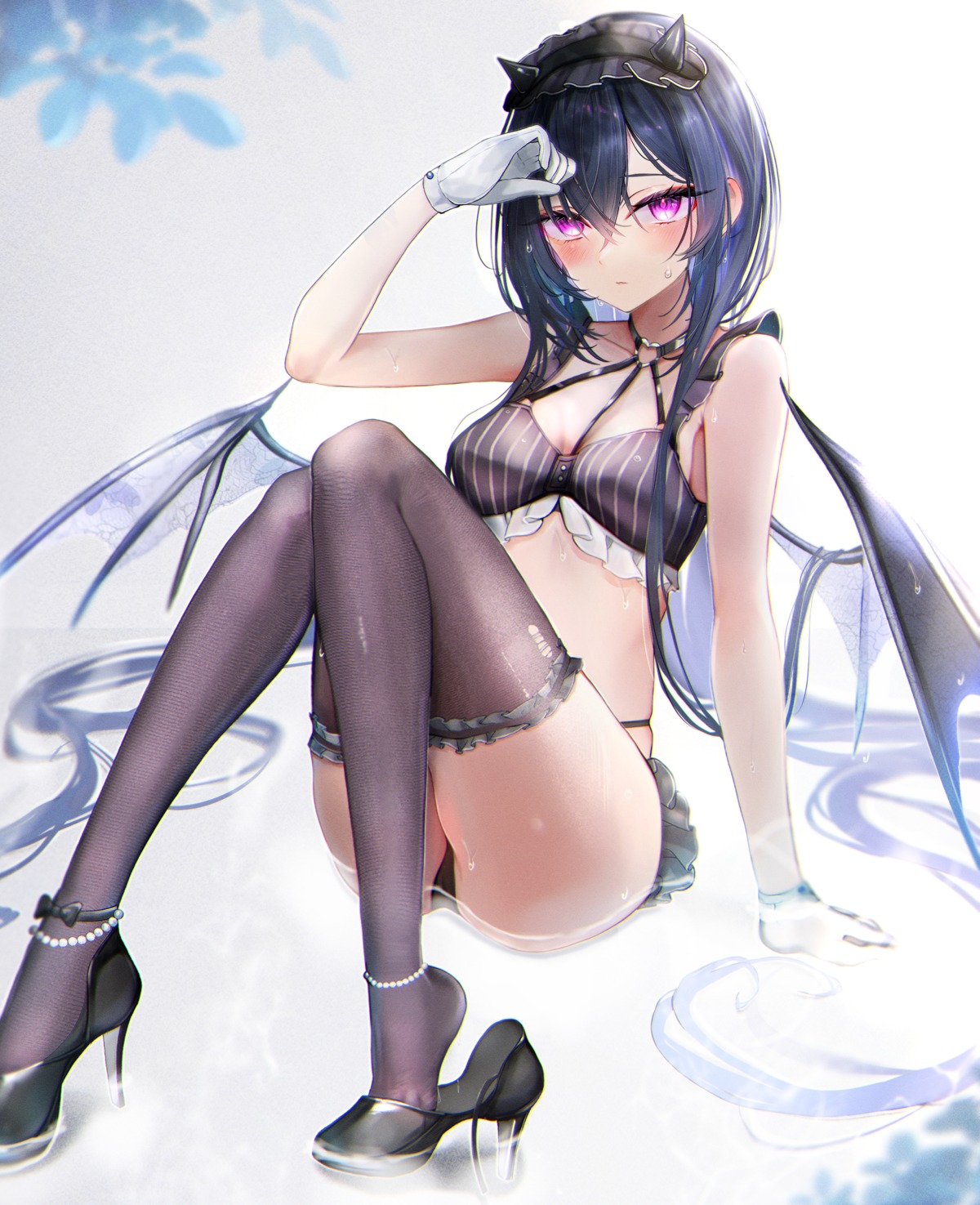 bra heels horns ichinose_uruha lupinus_virtual_games pantsu thighhighs vspo! wakka_irasuto wet wings