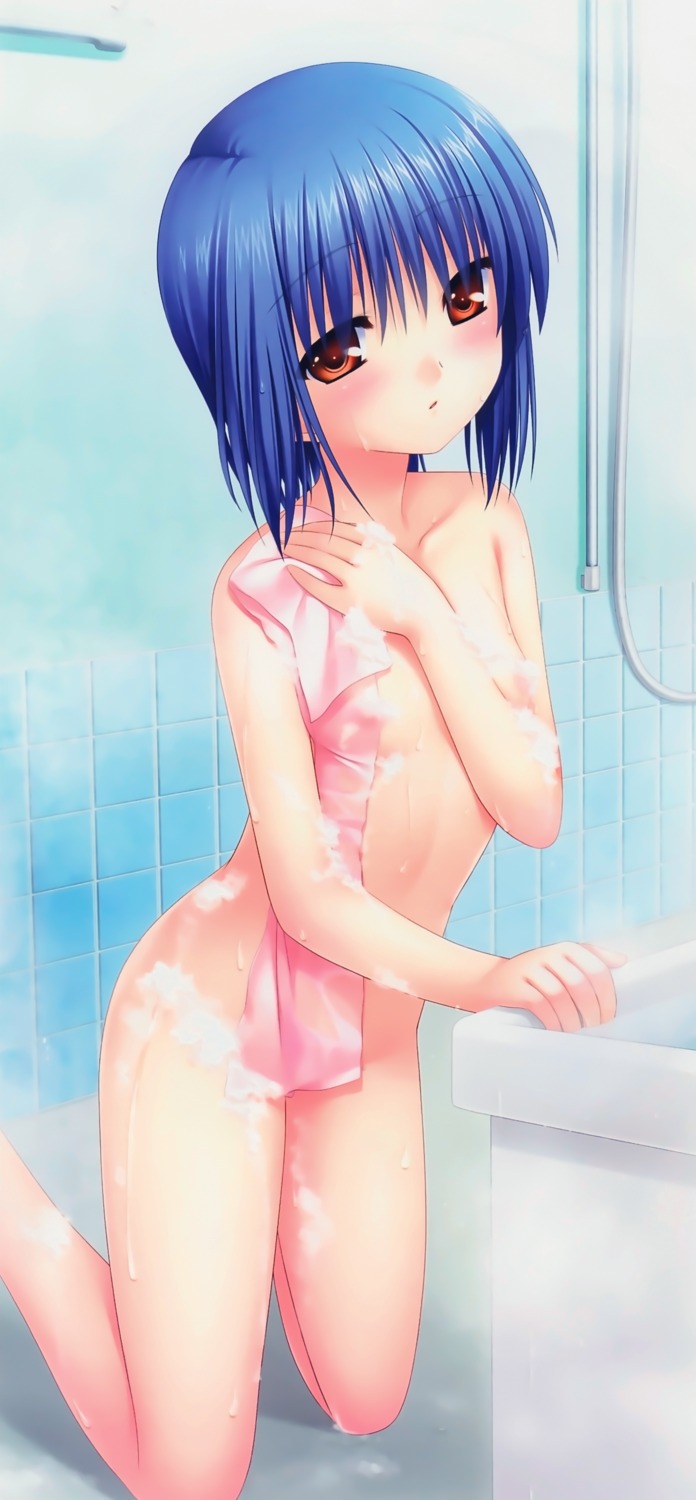 areola bathing breast_hold censored key little_busters! na-ga naked nishizono_mio towel wet