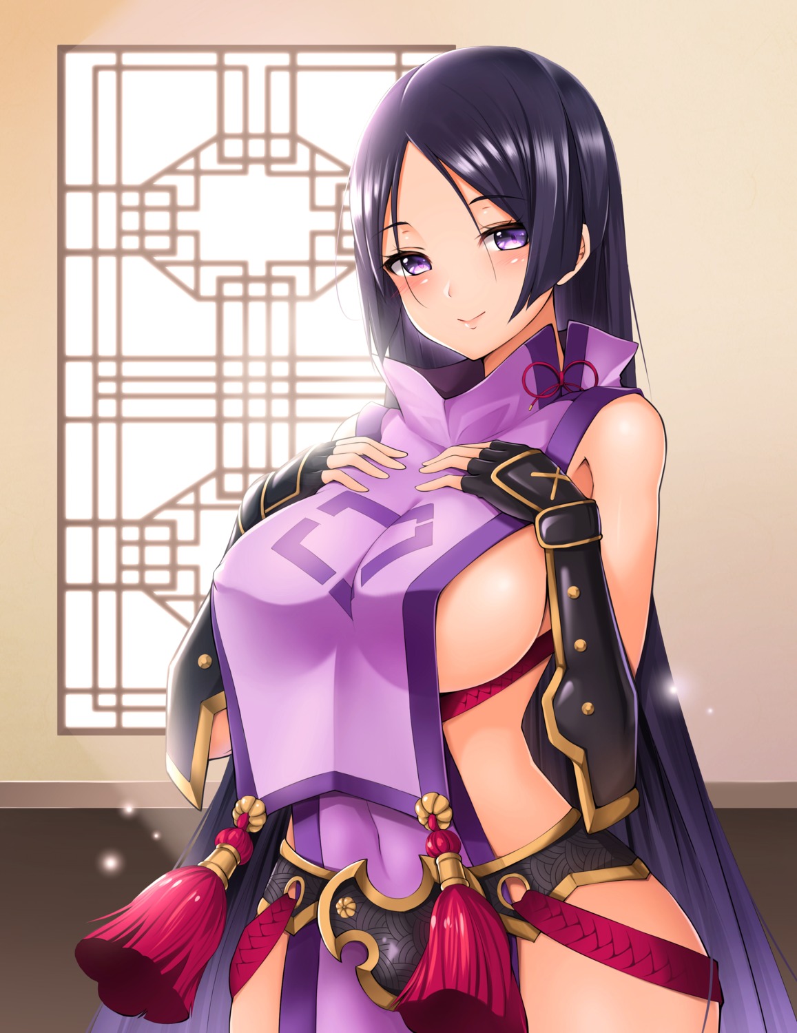 armor bloody0rabby breast_hold fate/grand_order japanese_clothes minamoto_no_raikou_(fate/grand_order) no_bra