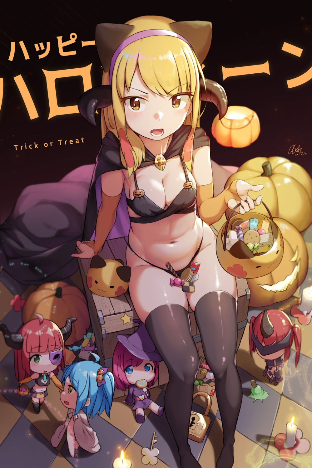 chibi cleavage cloba halloween horns thighhighs