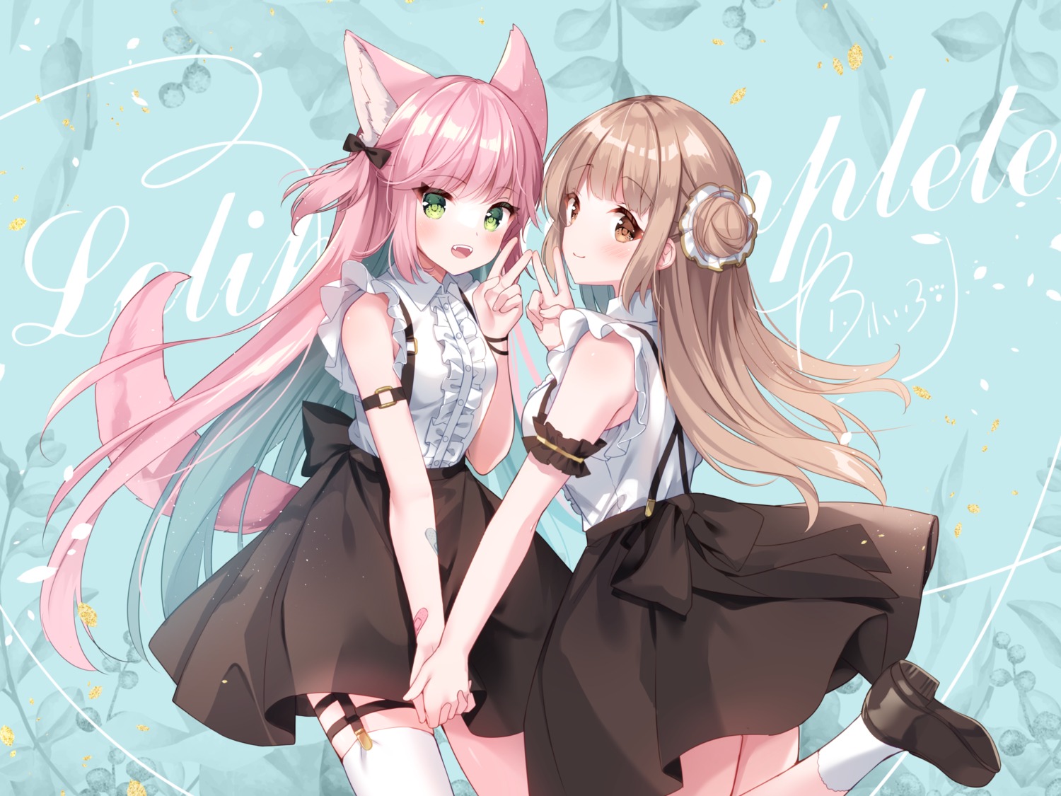 animal_ears garter koharu_(koiko_irori) koiko_irori mia_(koiko_irori) skirt_lift stockings tail thighhighs