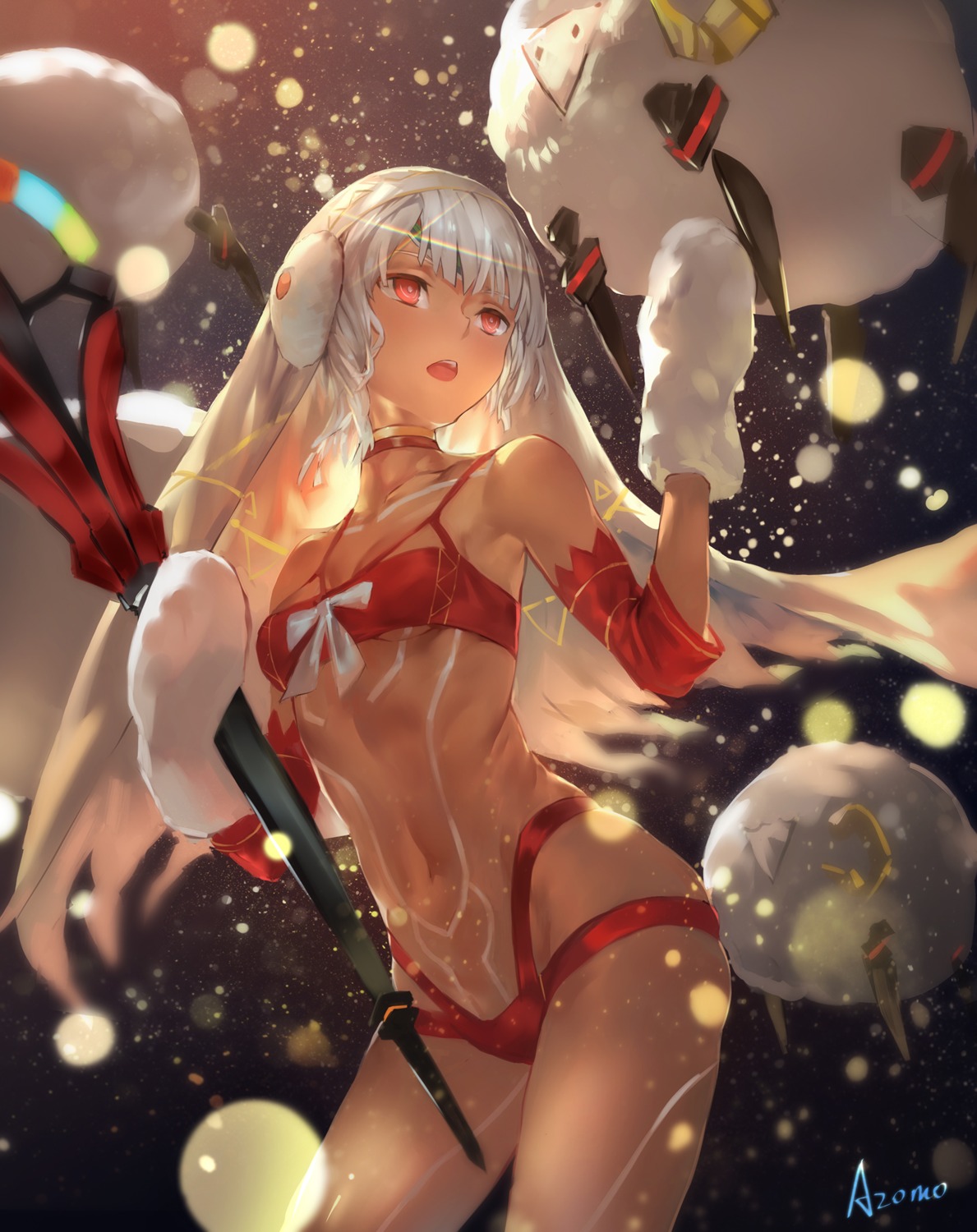 attila_(fate/grand_order) azomo bikini_armor christmas fate/grand_order tattoo weapon