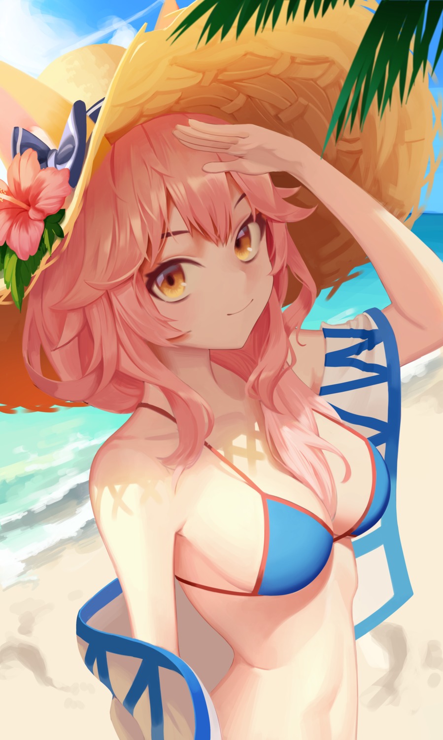 animal_ears bikini_top cleavage fate/grand_order re-leaf swimsuits tamamo_no_mae