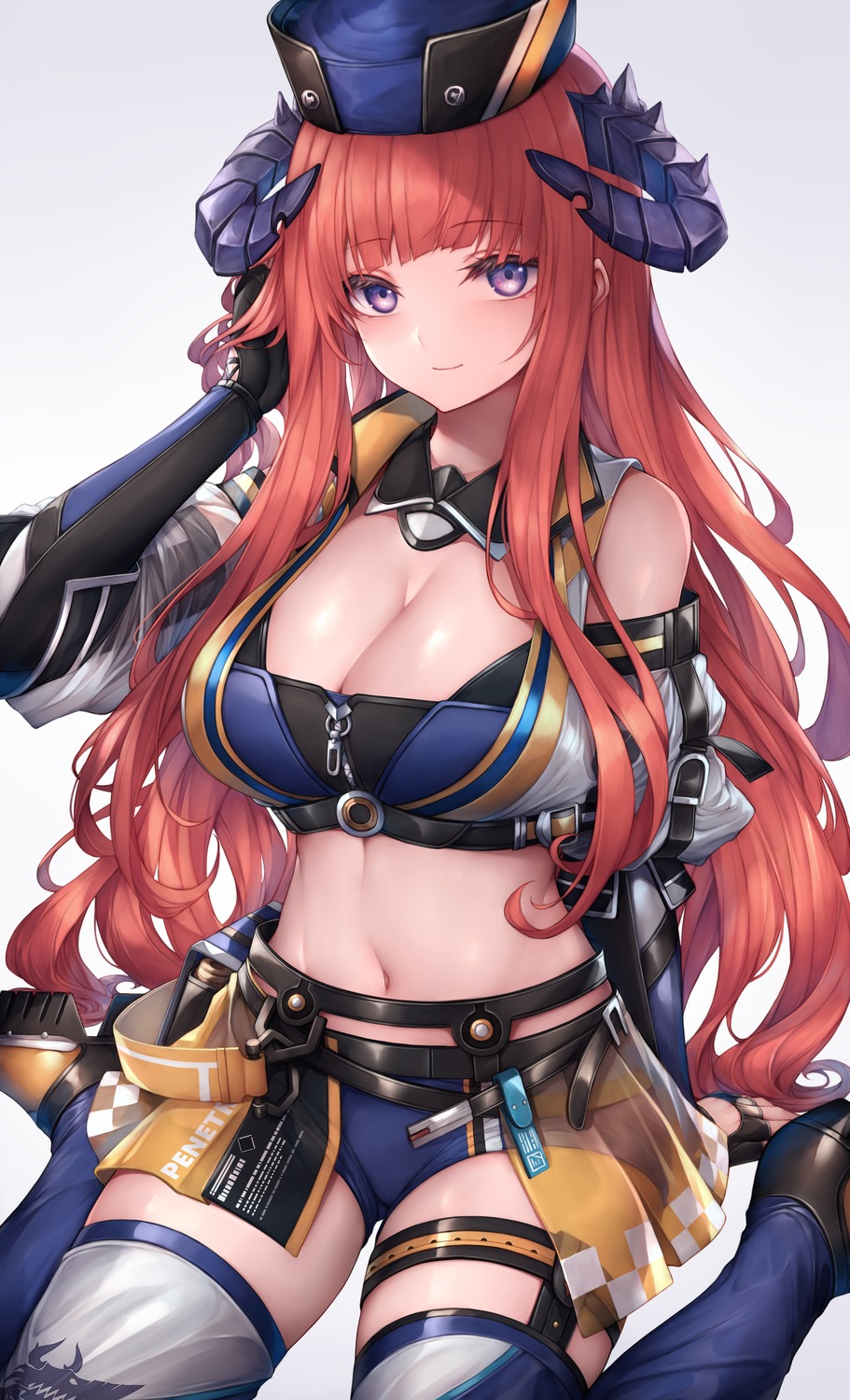 arknights bagpipe_(arknights) garter horns no_bra see_through snm_(sunimi) stockings thighhighs
