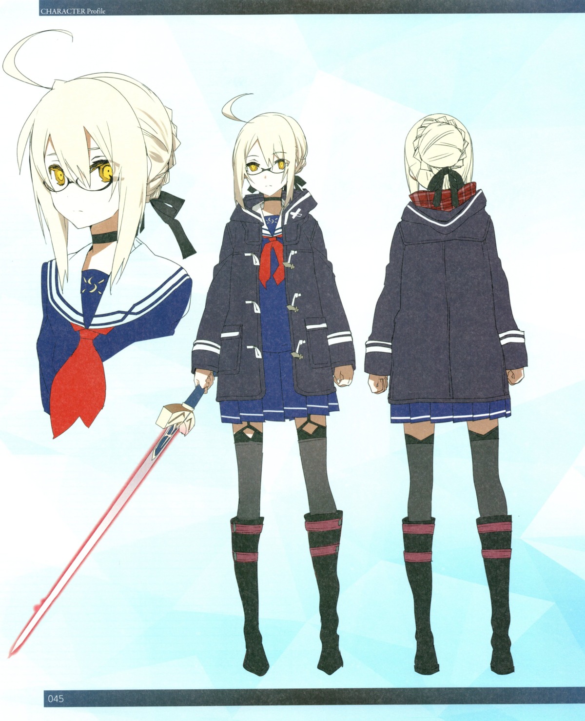 bunbun character_design fate/grand_order heroine_x_alter megane seifuku sketch stockings sword thighhighs type-moon