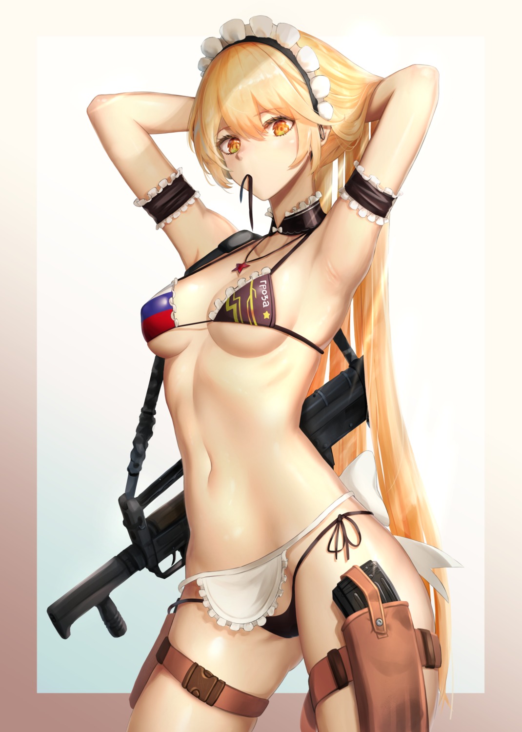 bikini cameltoe chaciooh garter girls_frontline gun maid ots-14_(girls_frontline) swimsuits