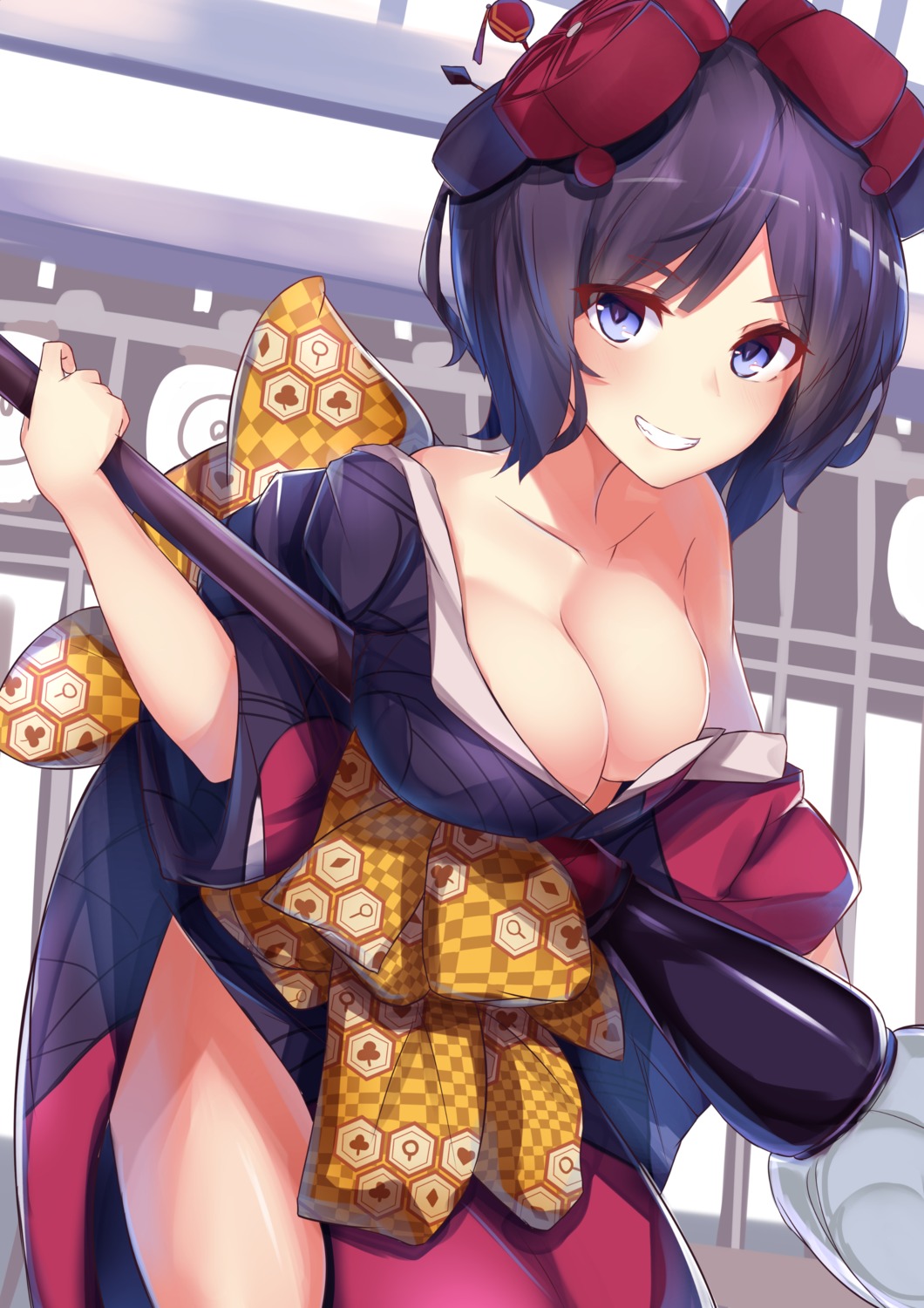 fate/grand_order katsushika_hokusai_(fate) kimono nanakaku no_bra open_shirt