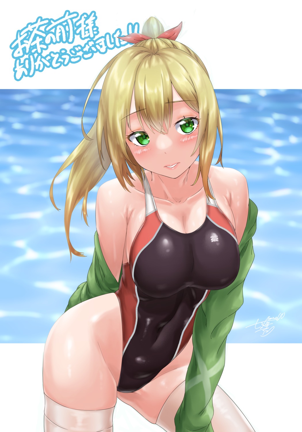 awono_nanaumi cleavage swimsuits thighhighs