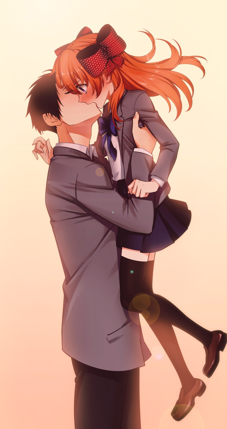 g_scream gekkan_shoujo_nozaki-kun nozaki_umetarou sakura_chiyo seifuku thighhighs