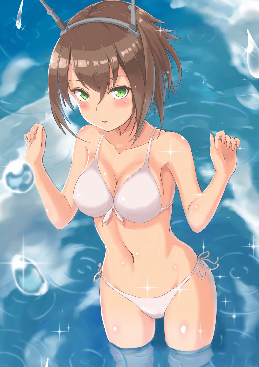 bikini cleavage kantai_collection monoku mutsu_(kancolle) swimsuits wet