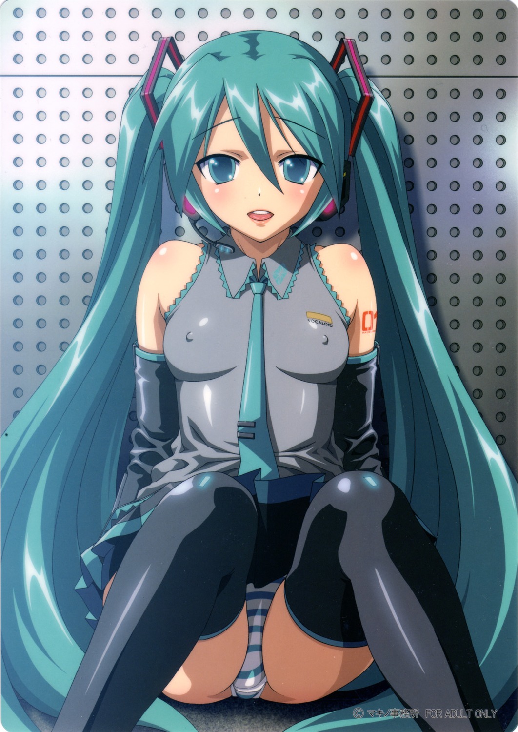 erect_nipples hatsune_miku pantsu shimapan taki_minashika thighhighs vocaloid