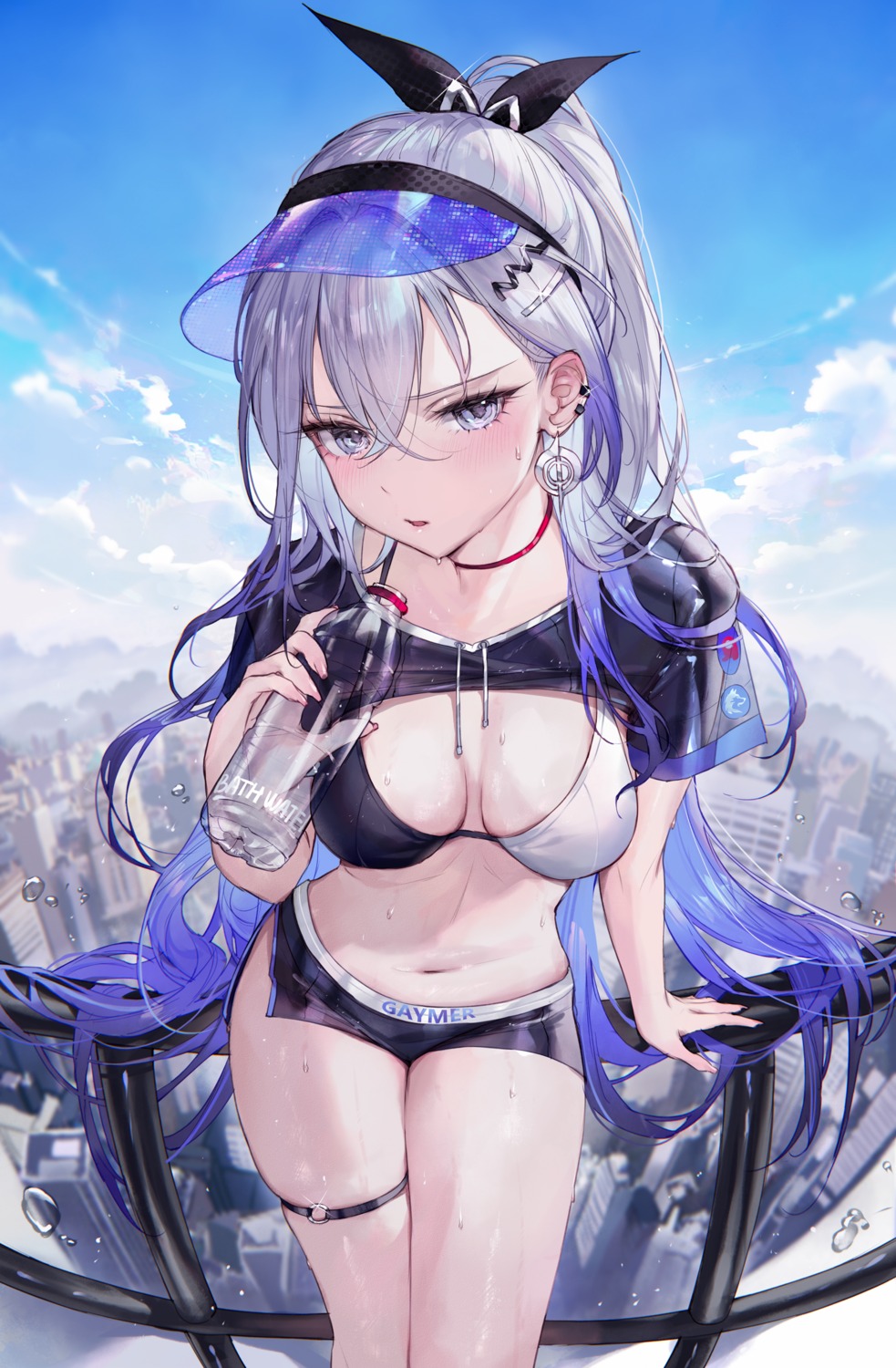 bra garter honkai:_star_rail qiandaiyiyu shirt_lift silver_wolf_(honkai:_star_rail)