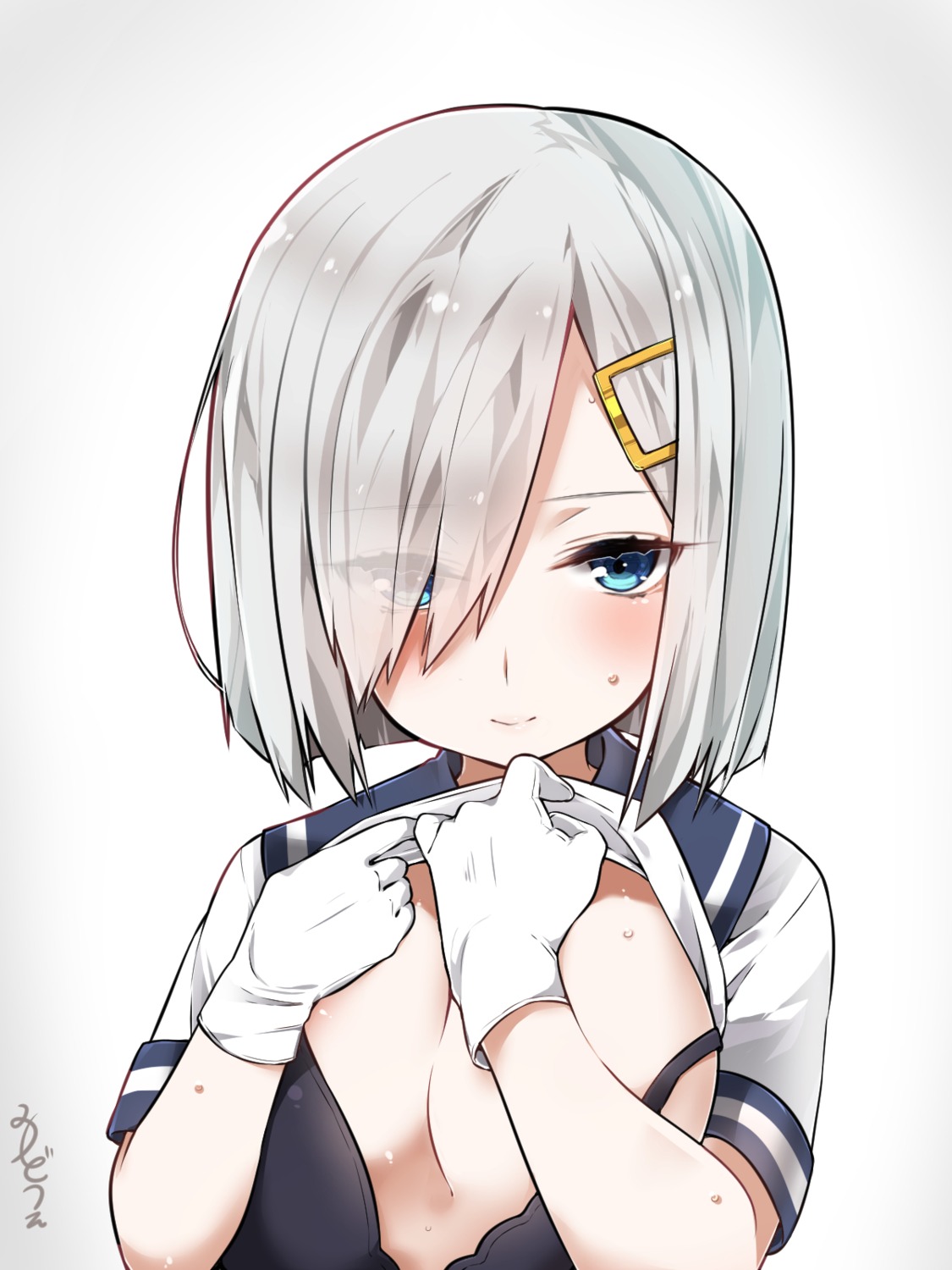 bra breast_hold hamakaze_(kancolle) kantai_collection mitsudoue seifuku shirt_lift undressing