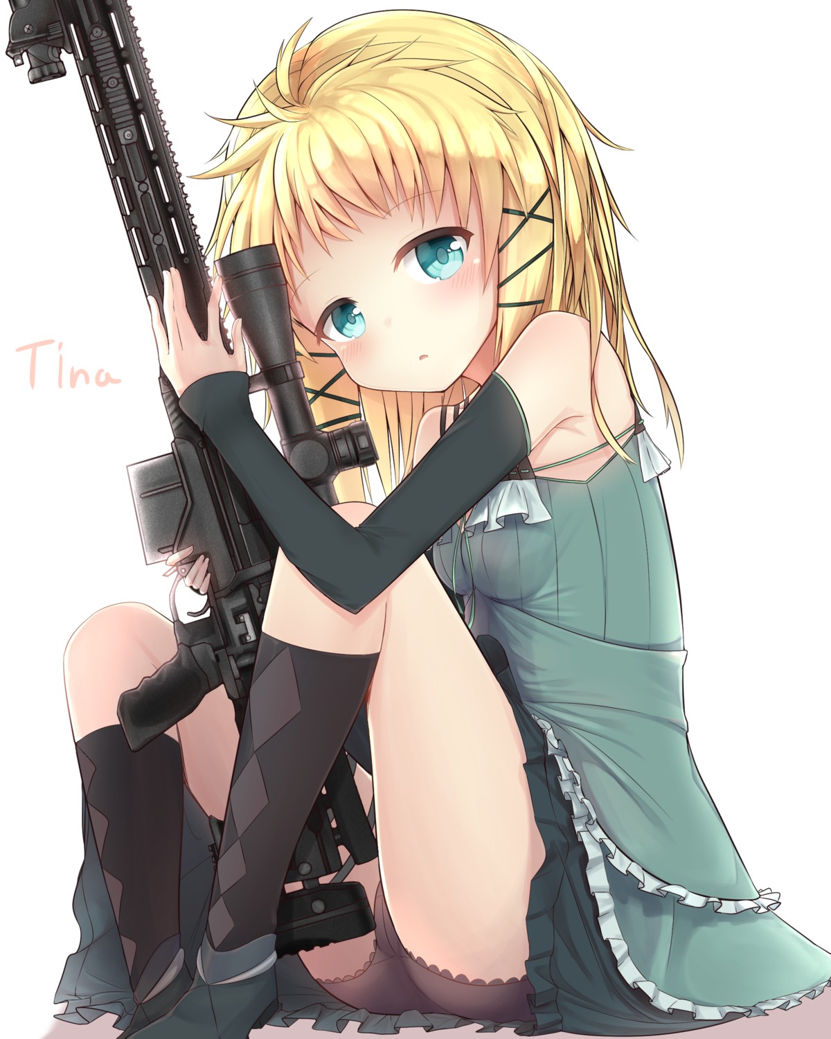 black_bullet darnell gun loli pantsu skirt_lift tina_sprout