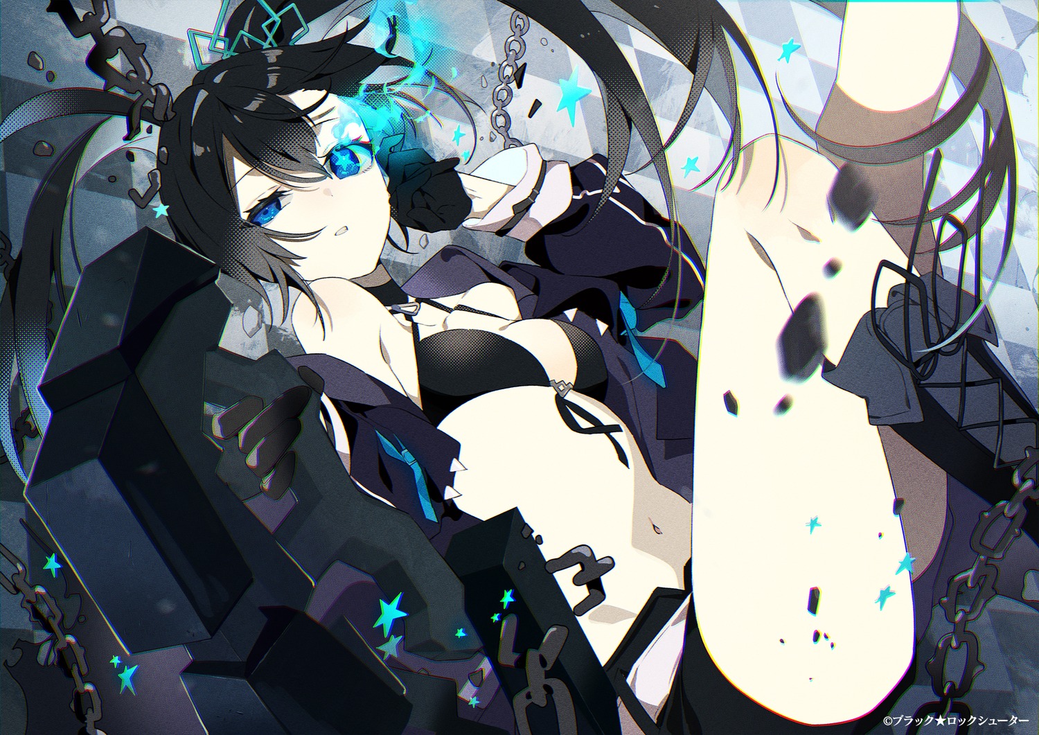 bikini_top black_rock_shooter black_rock_shooter_(character) omutatsu open_shirt swimsuits