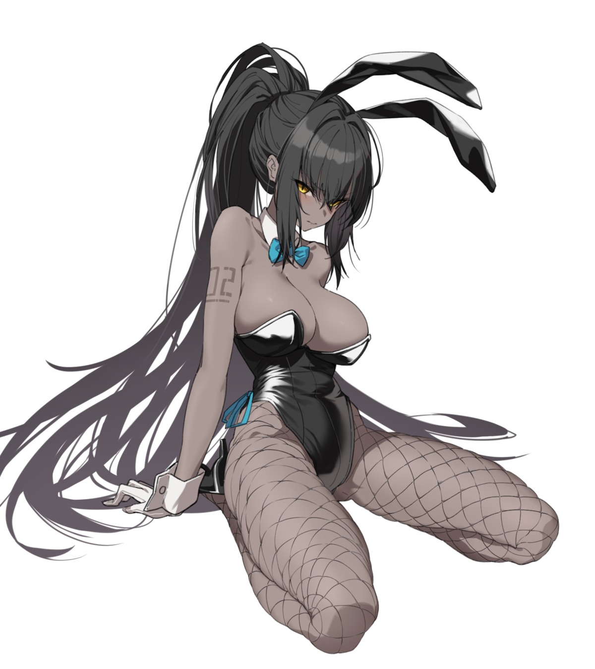 animal_ears blue_archive bunny_ears bunny_girl deatheach fishnets kakudate_karin no_bra pantyhose tattoo