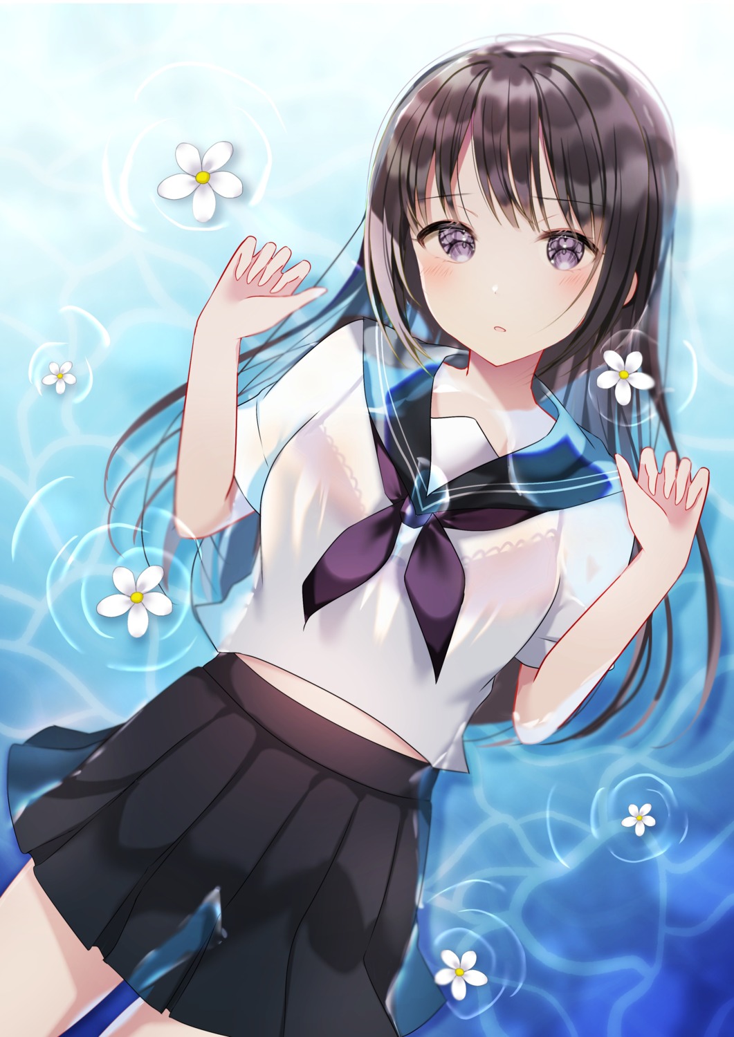 bra see_through seifuku tagme wet wet_clothes