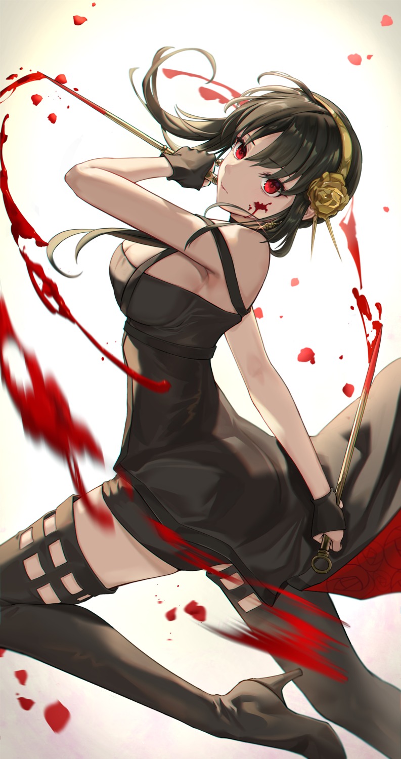 ass blood dress heels no_bra spy_x_family thighhighs tooku0 weapon yor_briar