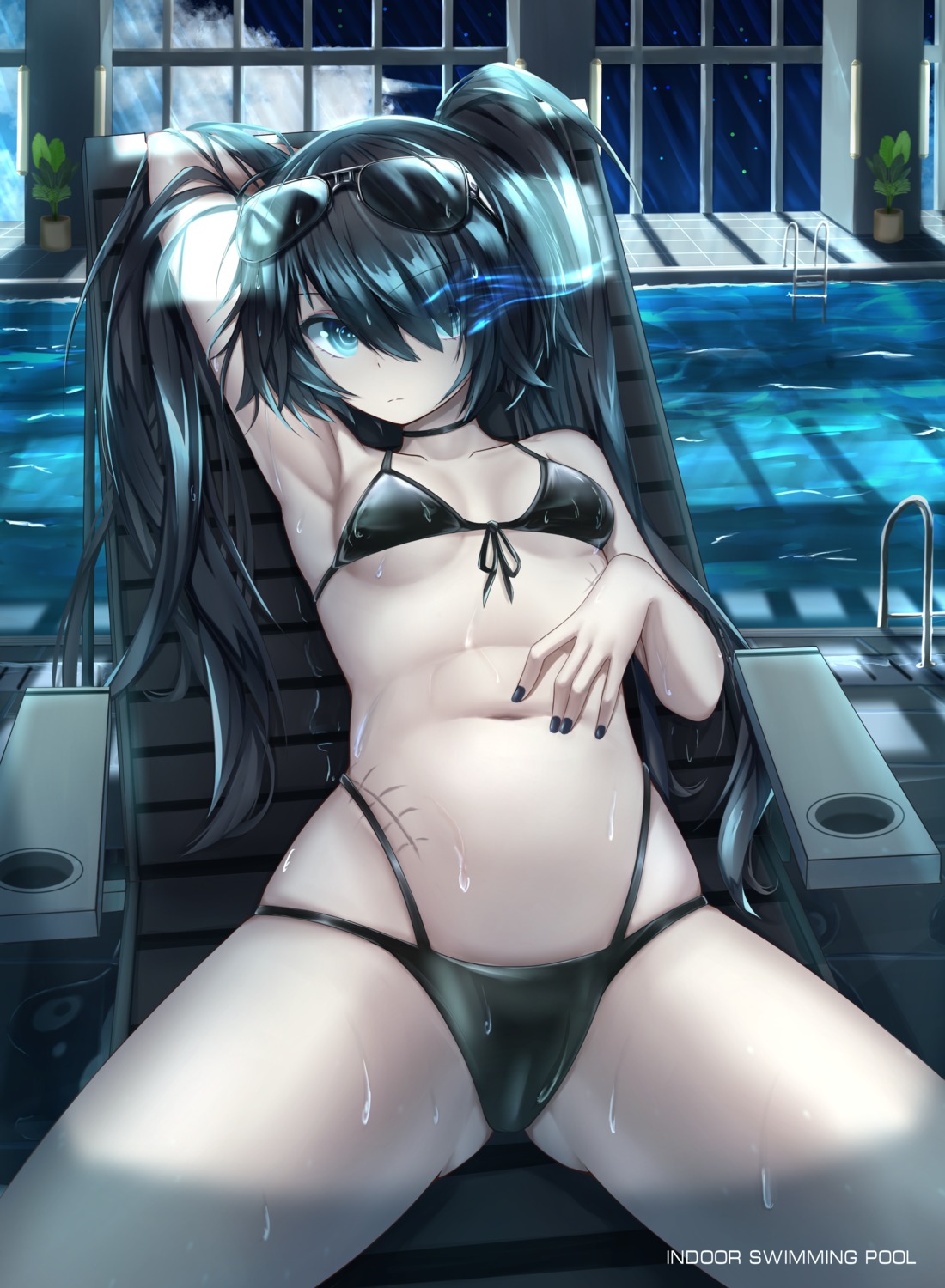 bikini black_rock_shooter black_rock_shooter_(character) megane swimsuits tokyo_(pixiv_40273704) wet