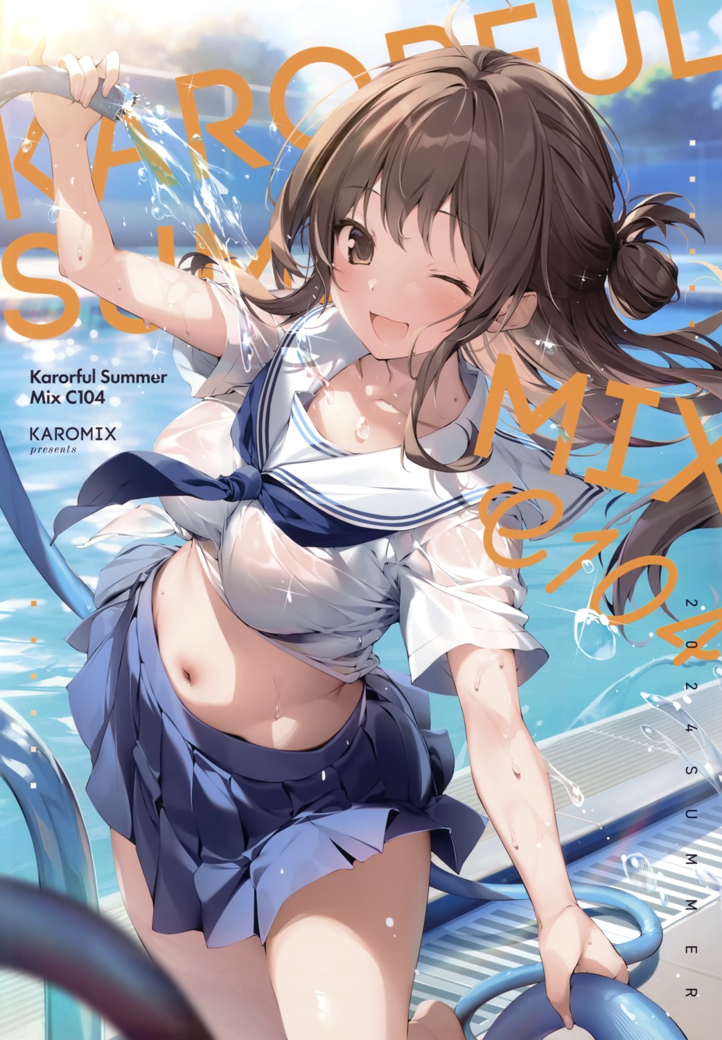 aomi_maika karomix karory no_bra see_through seifuku skirt_lift wet wet_clothes