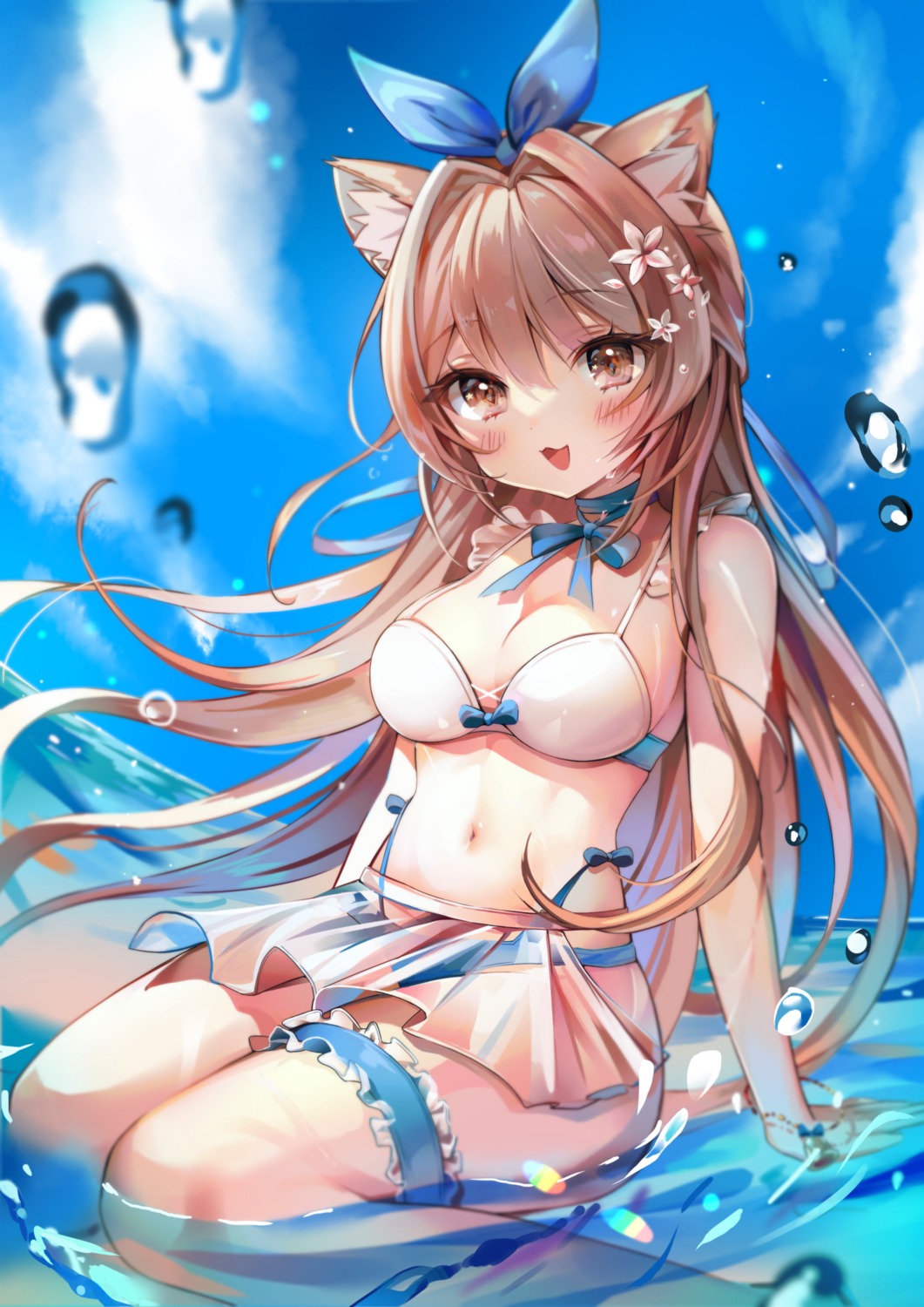 animal_ears babupipi bikini garter indie_virtual_youtuber luna_nyann nekomimi see_through swimsuits wet