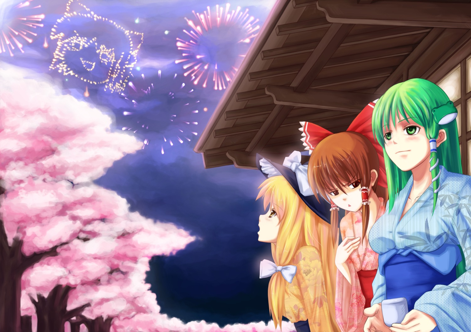 hakurei_reimu kirisame_marisa kochiya_sanae shou_mai touhou yukata