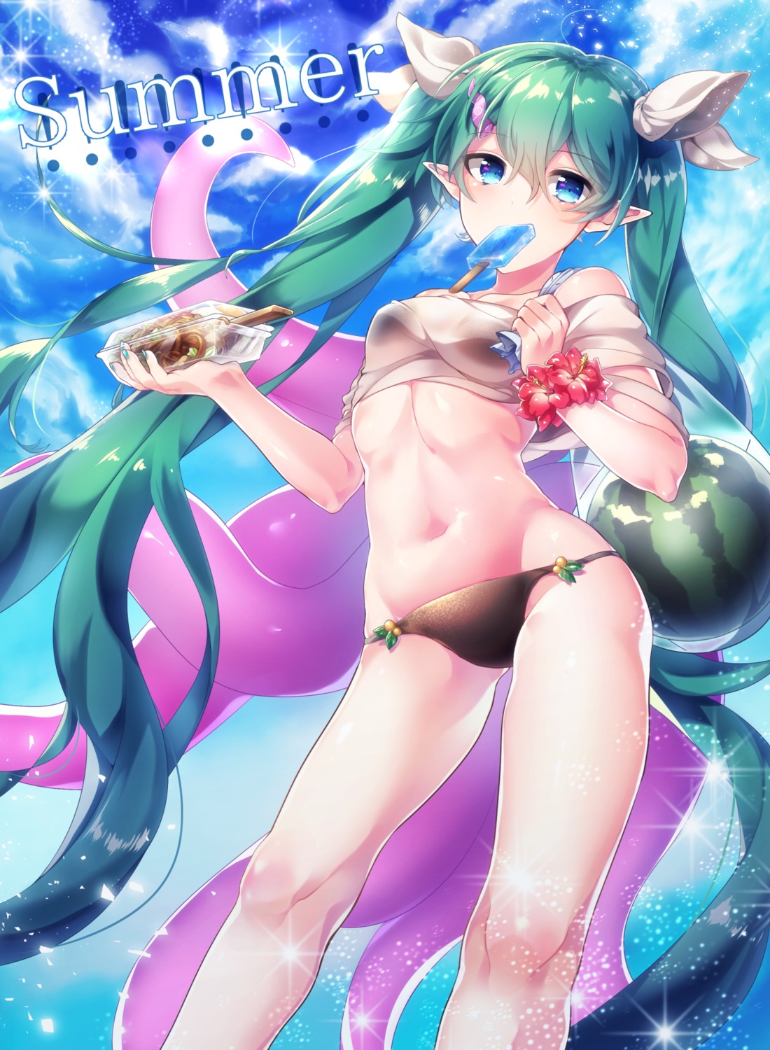 aosoraa6 bikini pointy_ears see_through swimsuits tentacles