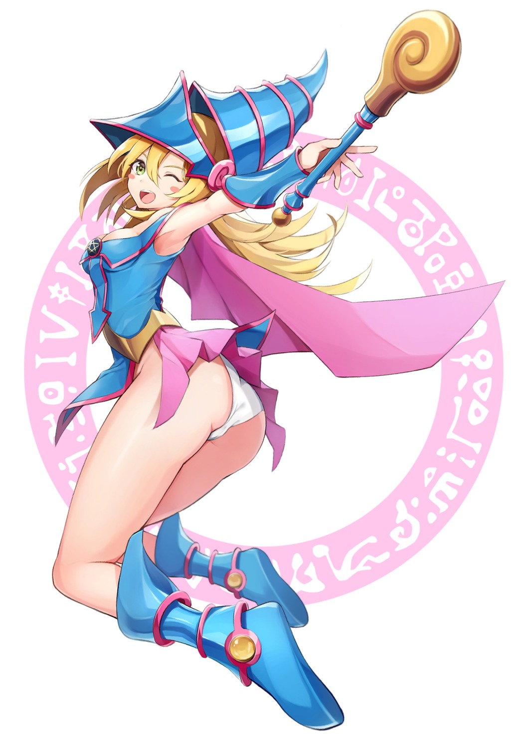 ass cameltoe dark_magician_girl pantsu skirt_lift weapon yugioh yutoriko