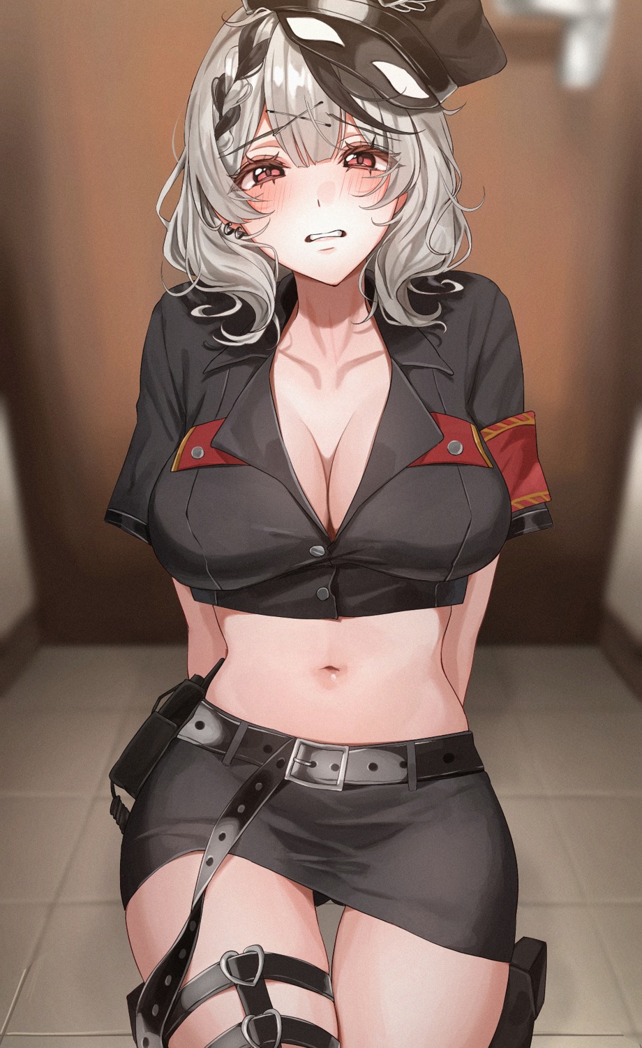 amyu_(amm_asl_pa) cleavage garter hololive no_bra open_shirt sakamata_chloe uniform