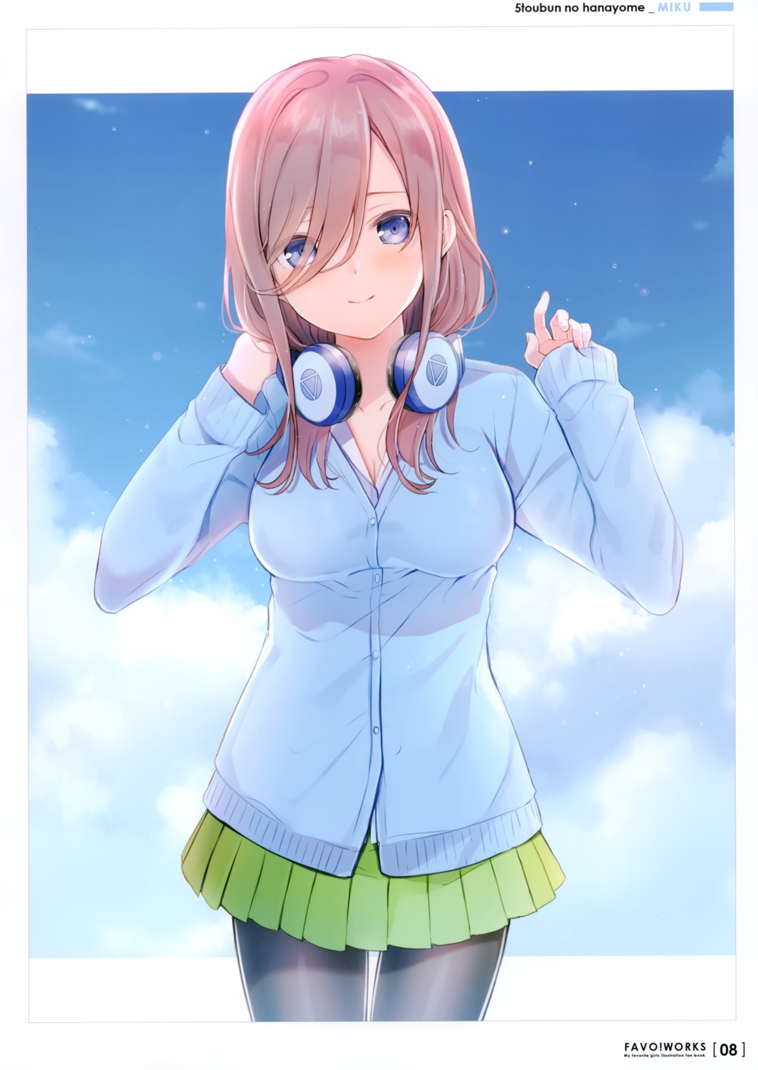 5-toubun_no_hanayome 6u cleavage eternal_land headphones nakano_miku pantyhose seifuku sweater