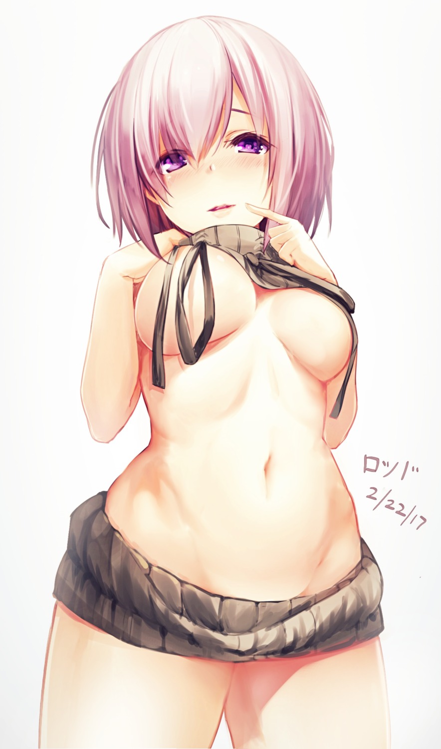 breasts fate/grand_order mash_kyrielight no_bra nopan rods shirt_lift sweater